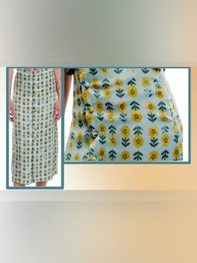 Free People Silky Aqua Blue & Golden Yellow Floral Midi Skirt Size 10